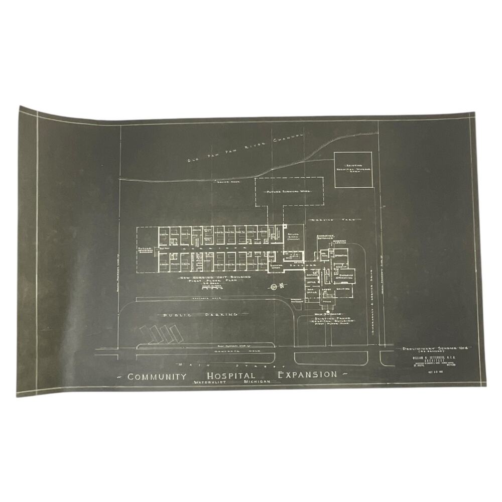 1952 Watervliet Michigan Hospital Expansion‎ Blueprint Architectural Drawing